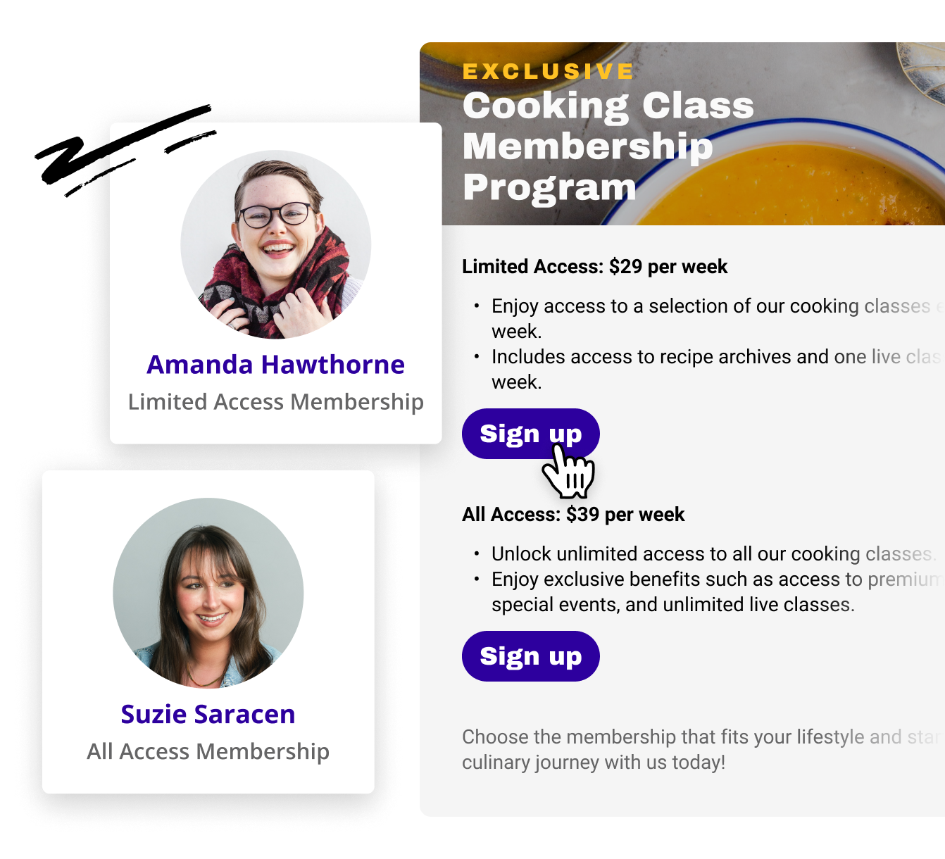 A screenshot of a Membership Site's plan purchase options