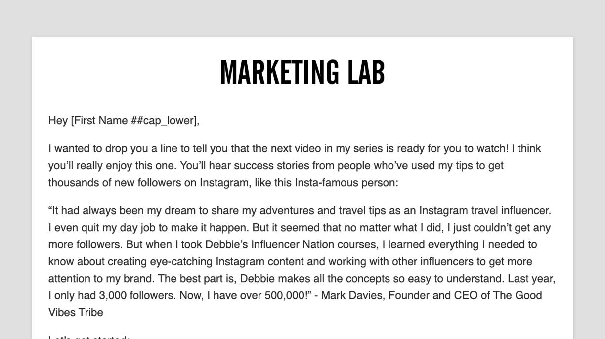 A screenshot of the Video #3 Delivery Email