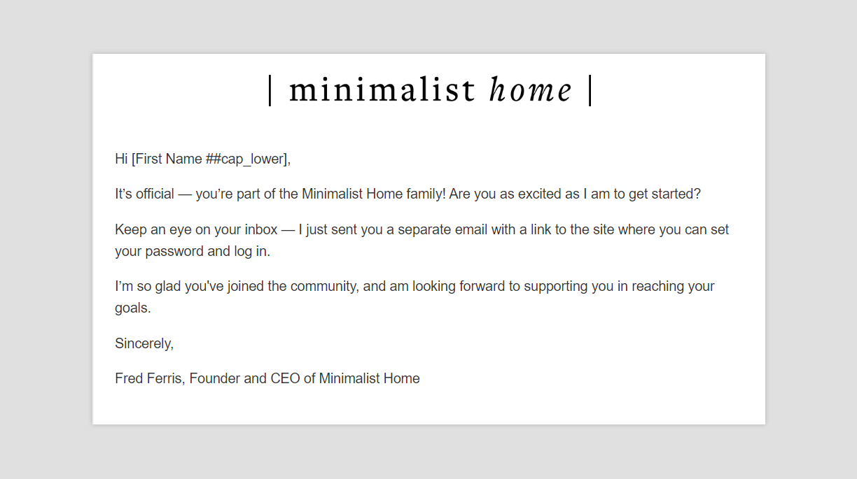 A screenshot of the New Member Welcome Email