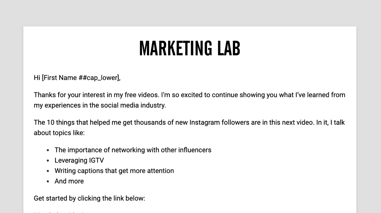 A screenshot of the Confirmation and Video #2 Delivery Email