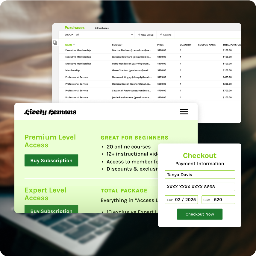 Examples of an order page and sales form built with the Ontraport app