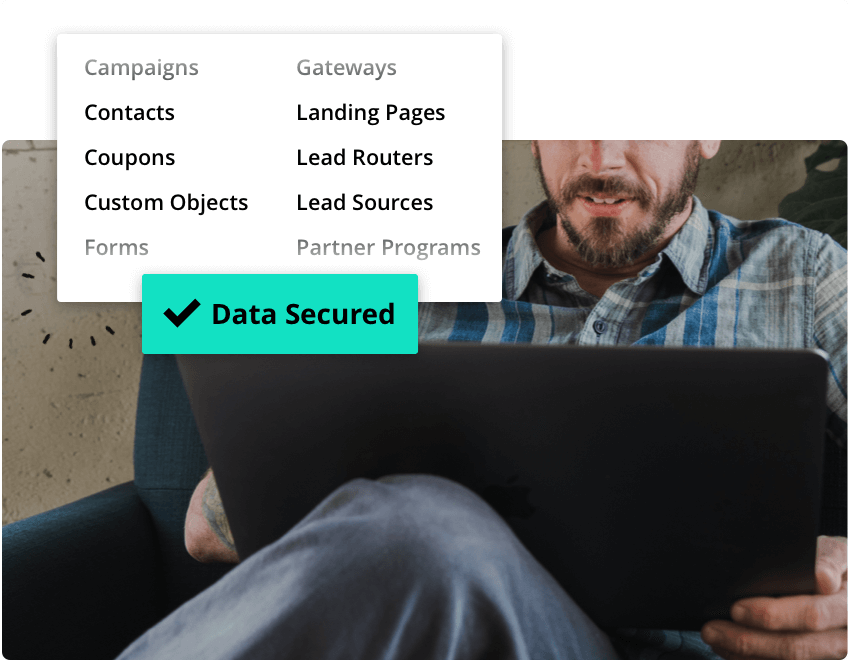 An Ontraport user securely accessing his data through a laptop computer