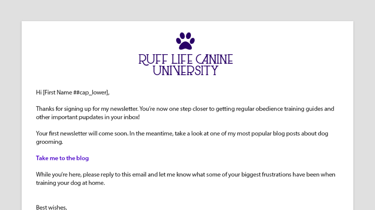 A screenshot of the Newsletter Confirmation Email