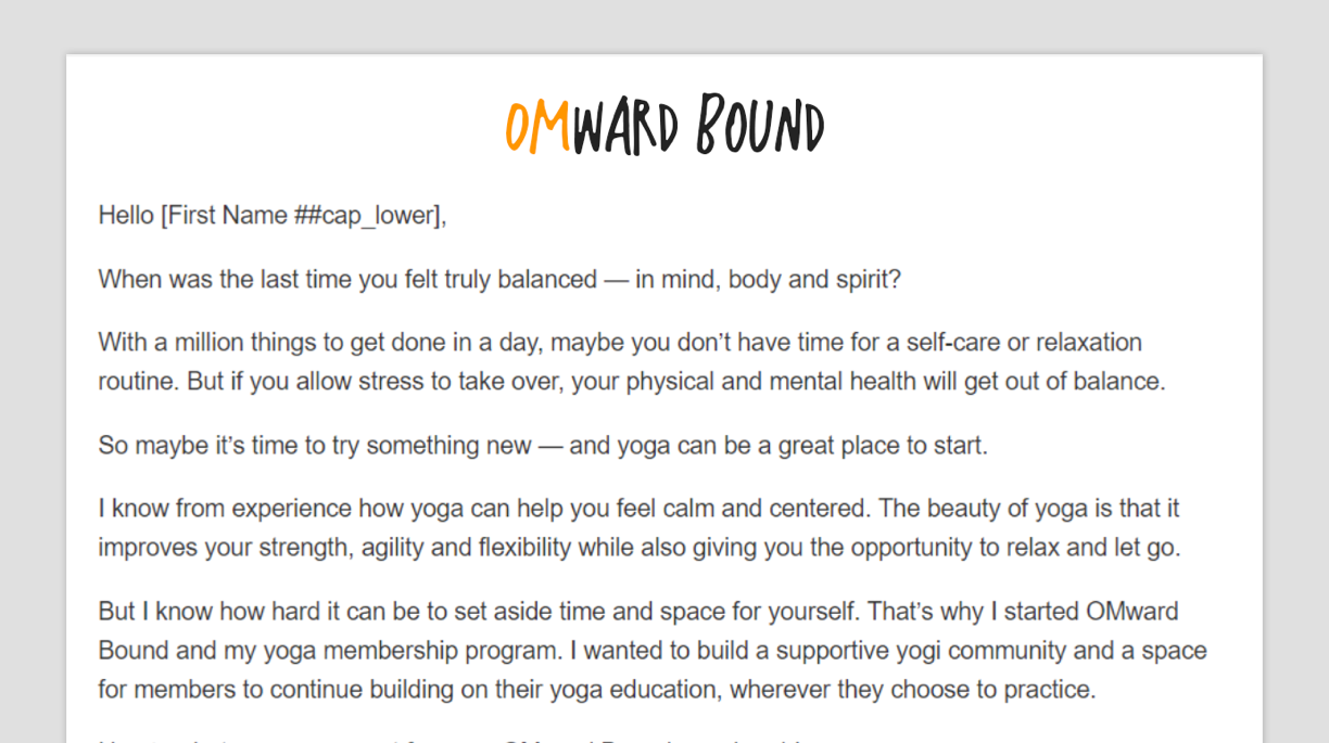 A screenshot of the Nurture #1: Product Pitch Email