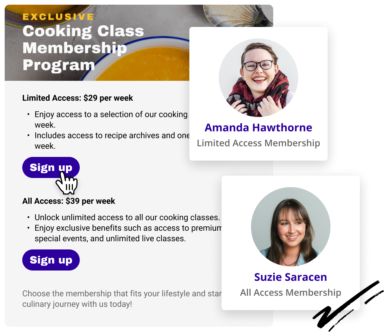 A screenshot of a Membership Site's plan purchase options
