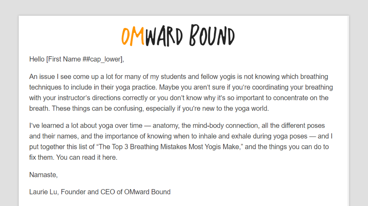 A screenshot of the Nurture #2: Educational Content Email