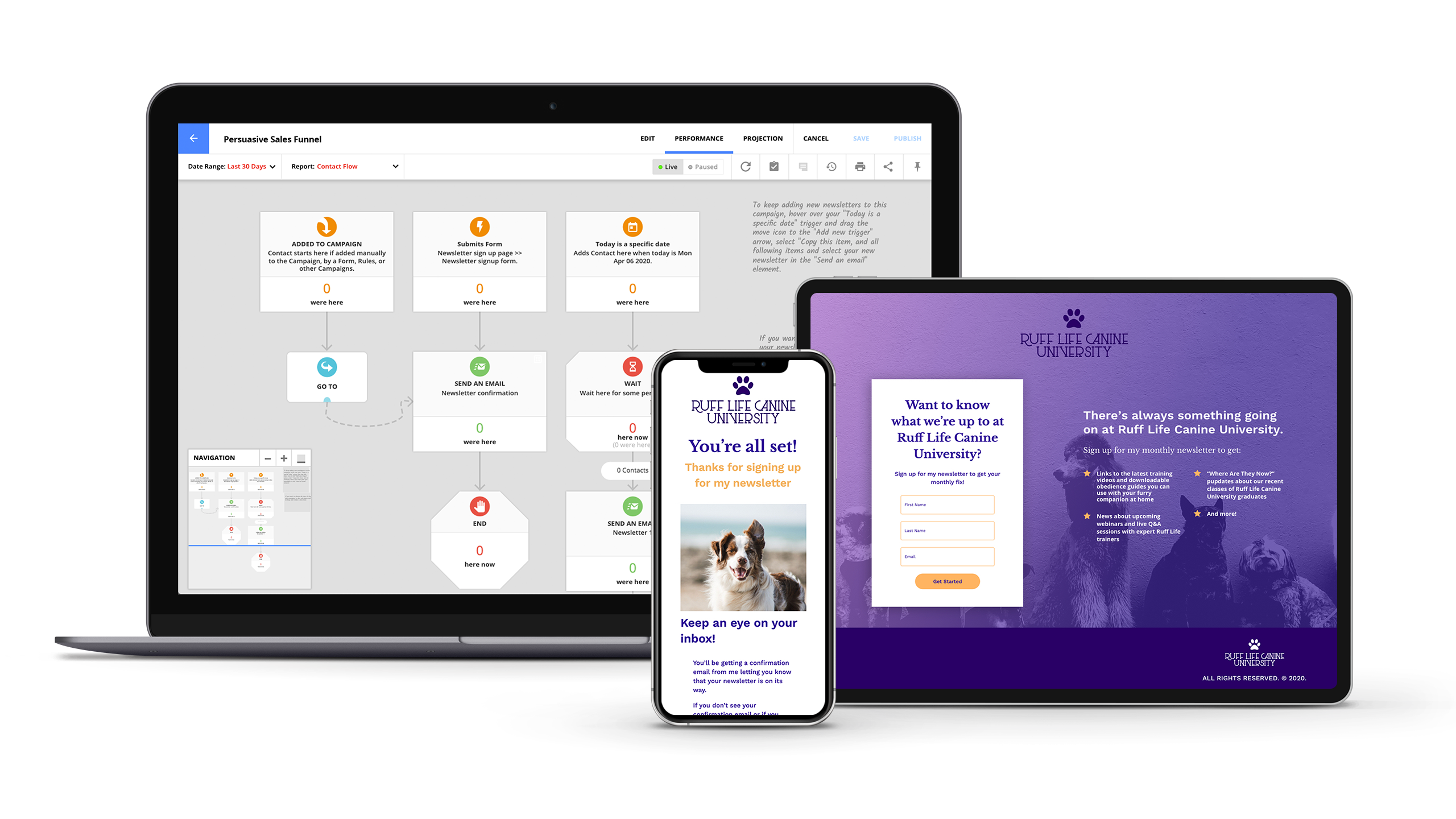 The Email Newsletter Opt-in and Delivery Setup Wizard being displayed on laptop and mobile devices