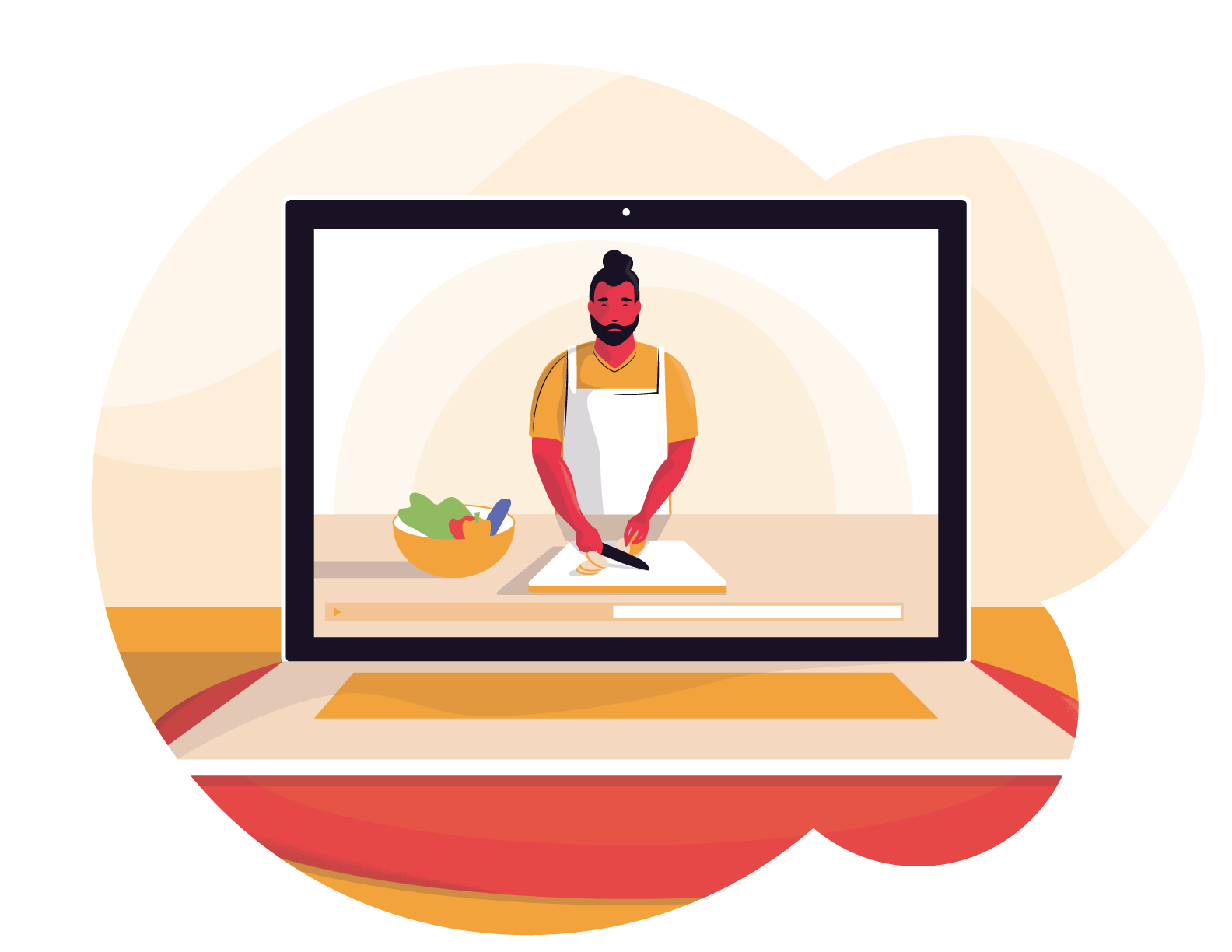 An image of a laptop computer displaying a cooking tutorial video.