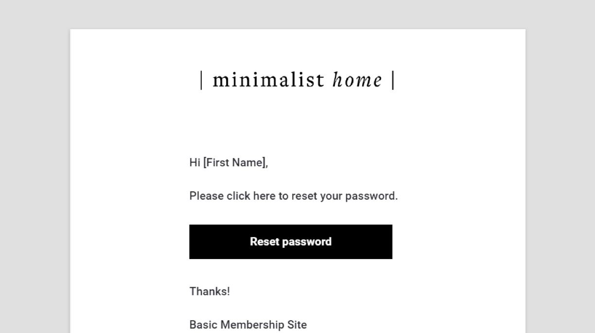 A screenshot of the Forgot Password Email
