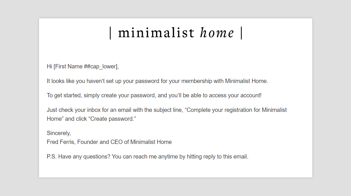 A screenshot of the New Customer "No Log in" Email