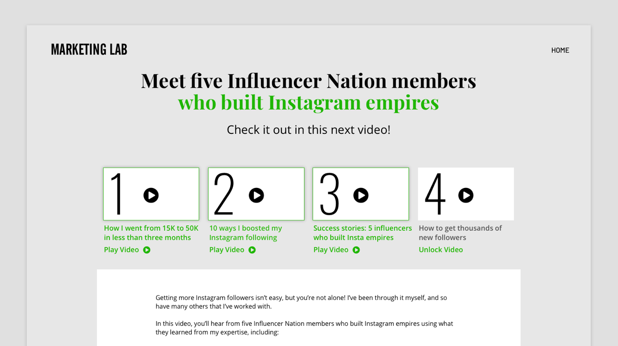 A screenshot of the Mini-course Video #3 Landing Page
