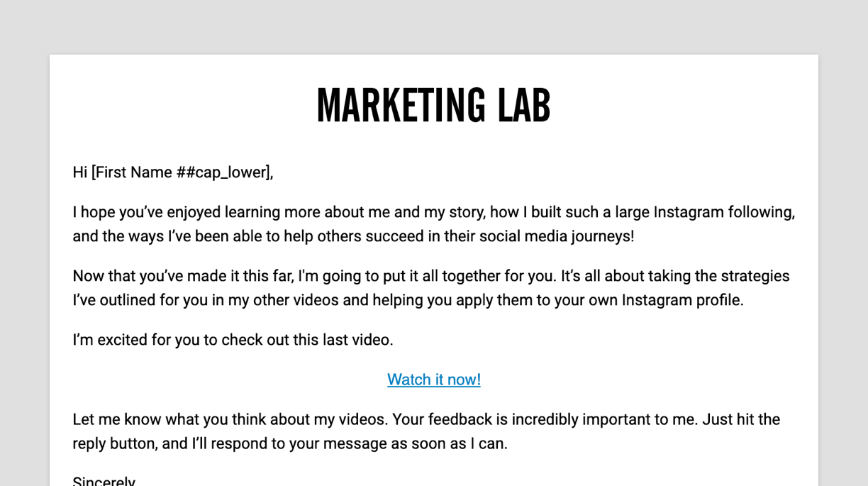 A screenshot of the Video #4 Delivery Email