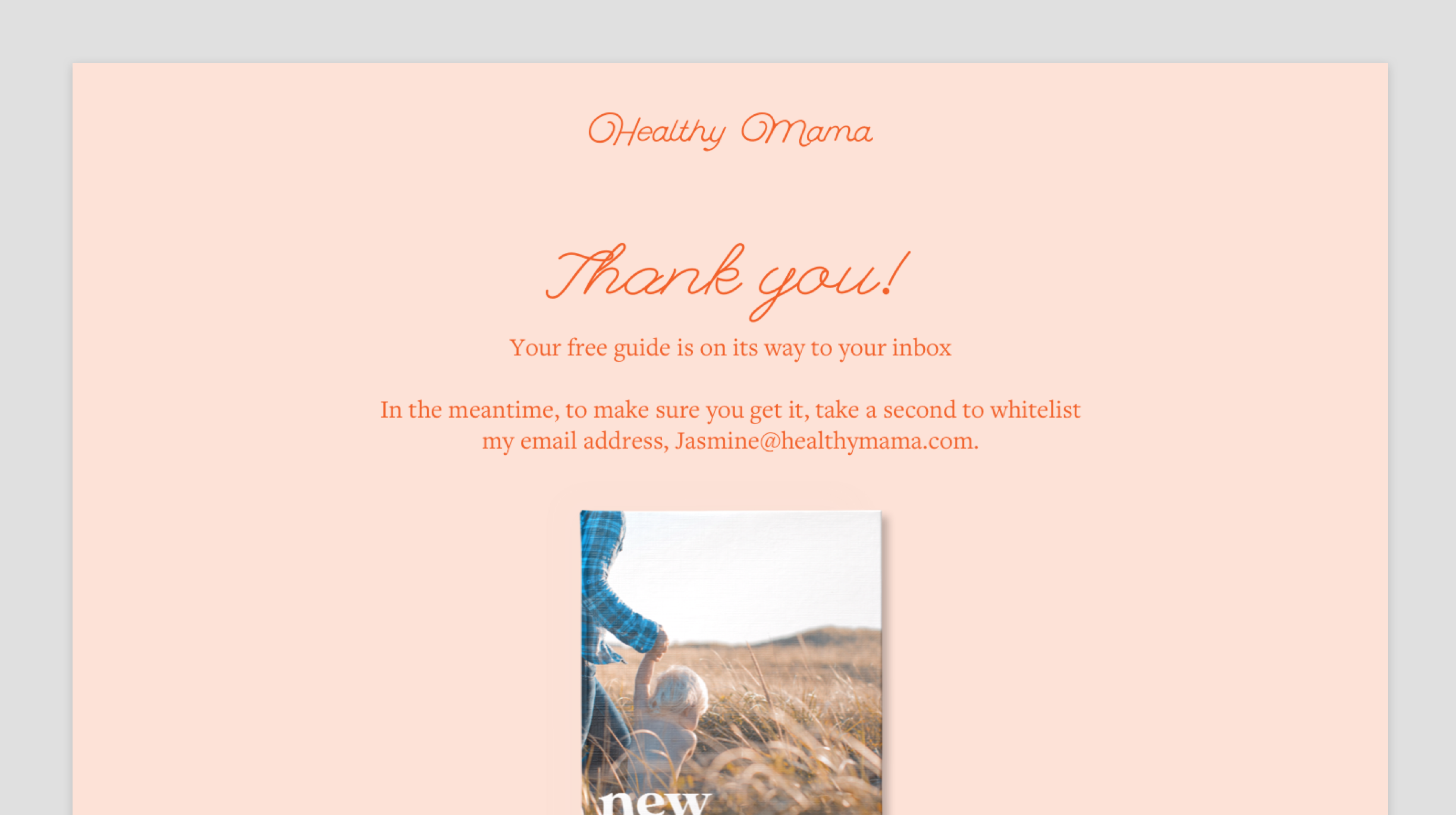 A screenshot of the Thank you Landing Page