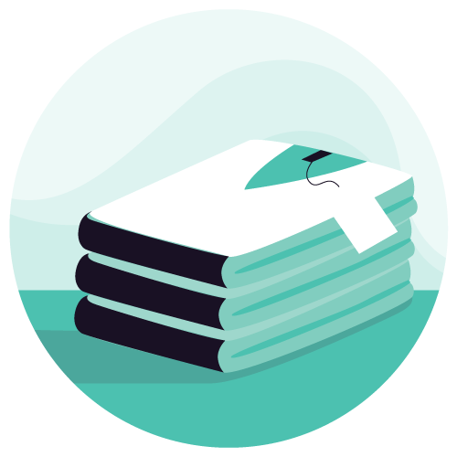 Stacked t-shirts with a price tag displayed.