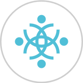 Lines and circles representing 4 people connected - like a network.