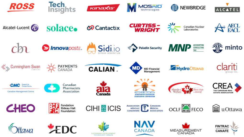 Picture of 42 organizations we've impacted across technology, for profit, non-profit, and government agencies.