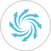 Arrows in circular pattern pointing from centre out - showing motion