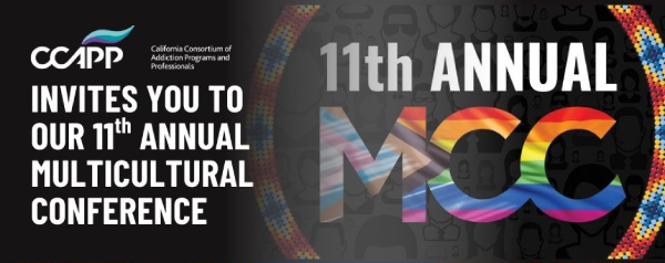  a Native American beaded circle. The words '11th Annual MCC' with the MCC the color of the Pride flag. Text reads 'CCAPP Invites you to our 11th annual Multicultural Conference'