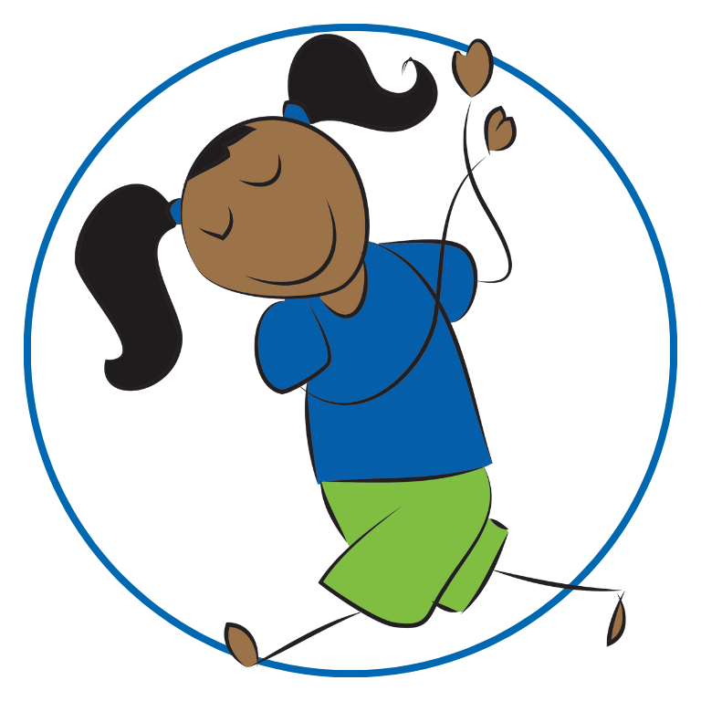 An illustration of a girl wearing a blue shirt and green shorts standing in a twisted position.