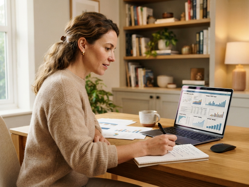 Person studying apartment investing course materials at home