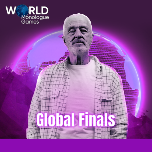 A middle aged man wearing a white checkered polo with a highlight of purple with a background of a purple glowing globe