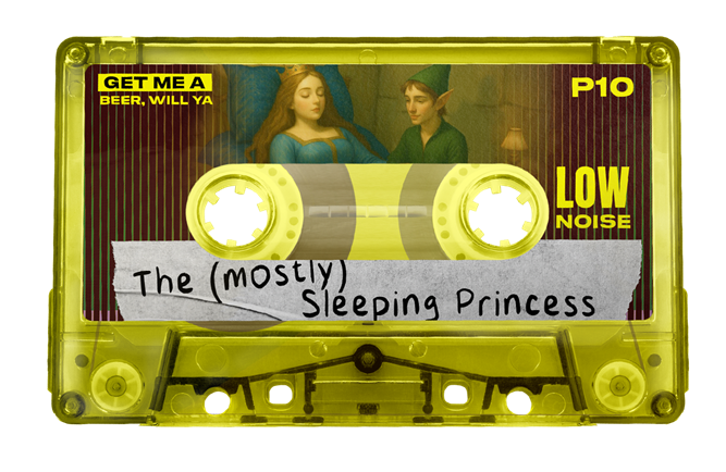 A woman in a red dress wearing a crown of leaves