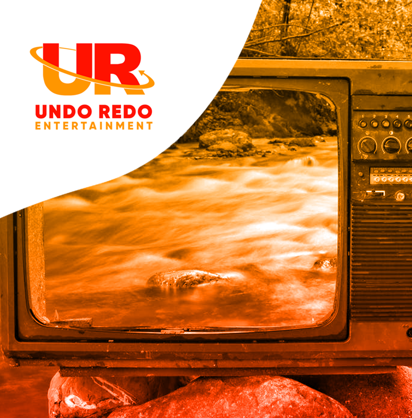 Old Television in the middle of a lake with organge and red gradient