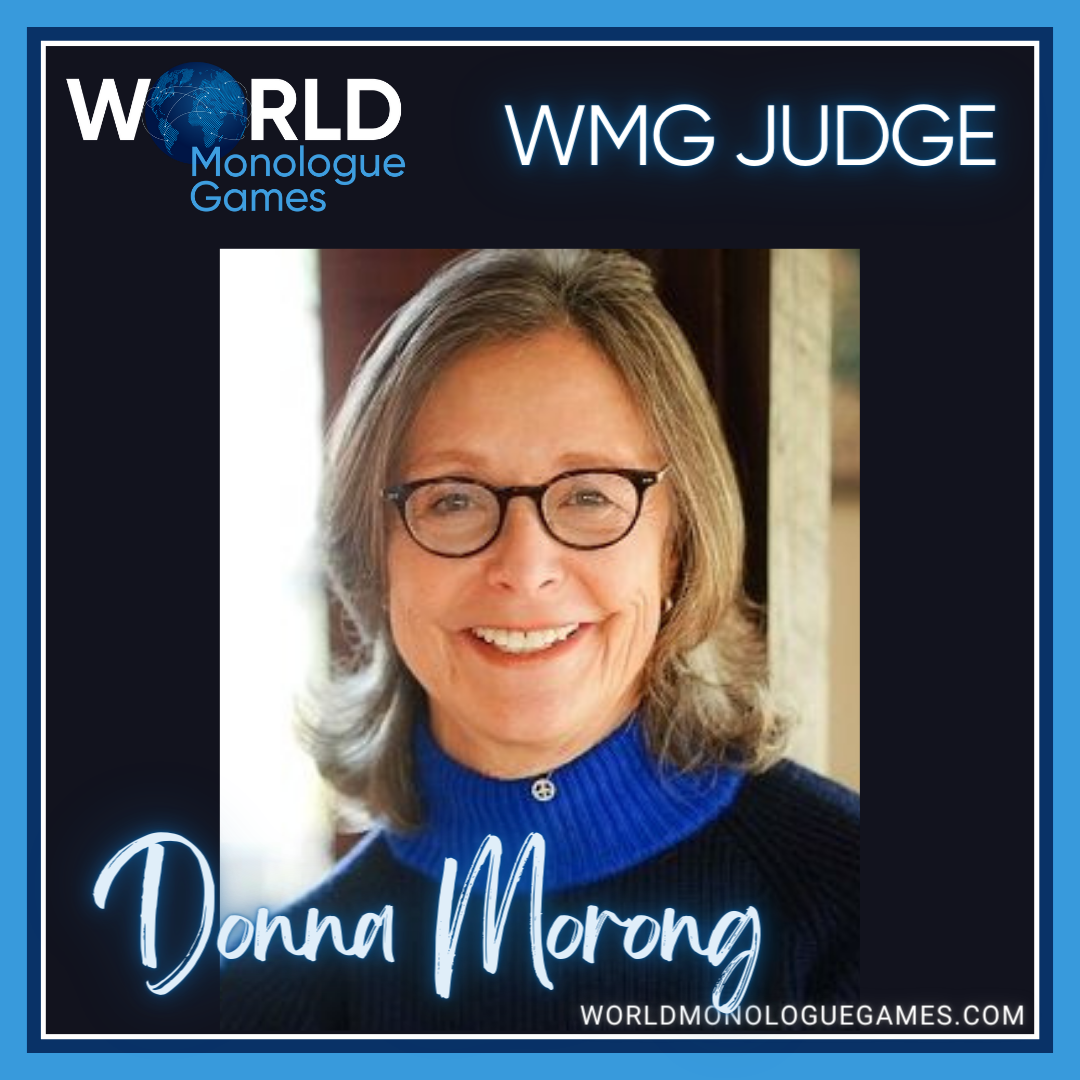 Donna Morong - A middle aged blonde woman wearing a glasses and a blue turtle neck 