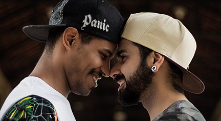 Two guys staring with each other looking inlove