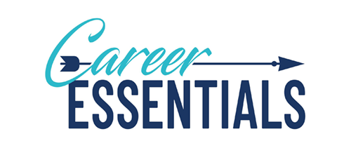 Blue text that says "Career Essentials" with an arrow pierced through the "Career"