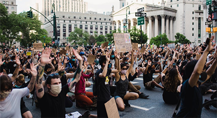 A group of protests covering a part of the streets