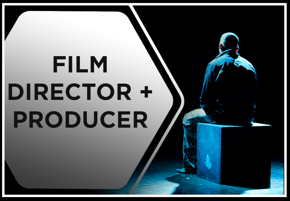Preview of film director + producer featuring a sitting man on his back with lighting