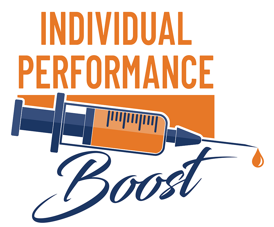 A Orange Syringe with a text that says "Individual Performance Boost"