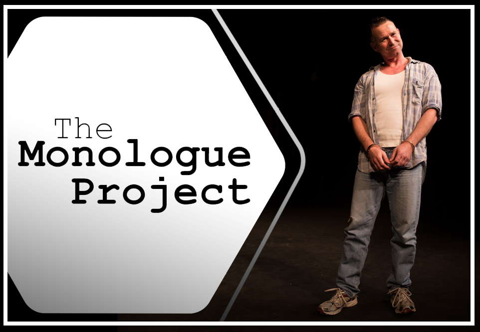 Preview image of The Monologue Project featuring a guy standing on stage wearing light blue polo, tank top, jeans and boots