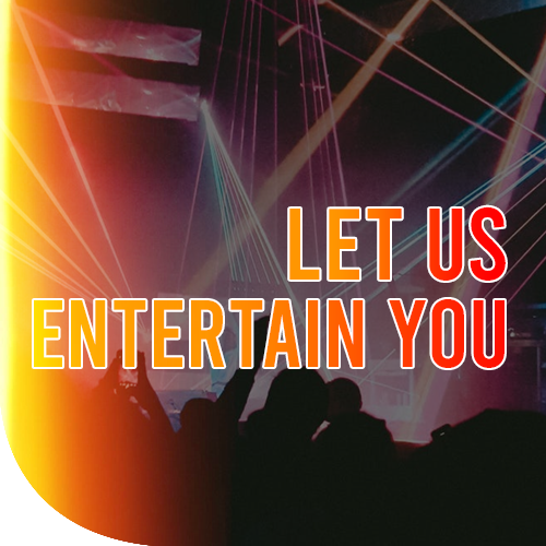 Blue, pink and yellow light strands from a spotlight inside a bar