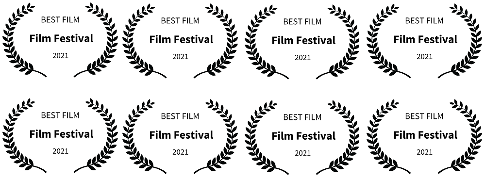 Black and white logo full of awards