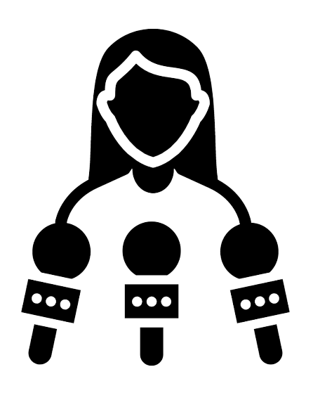An illustration of a woman with three microphones infront of her