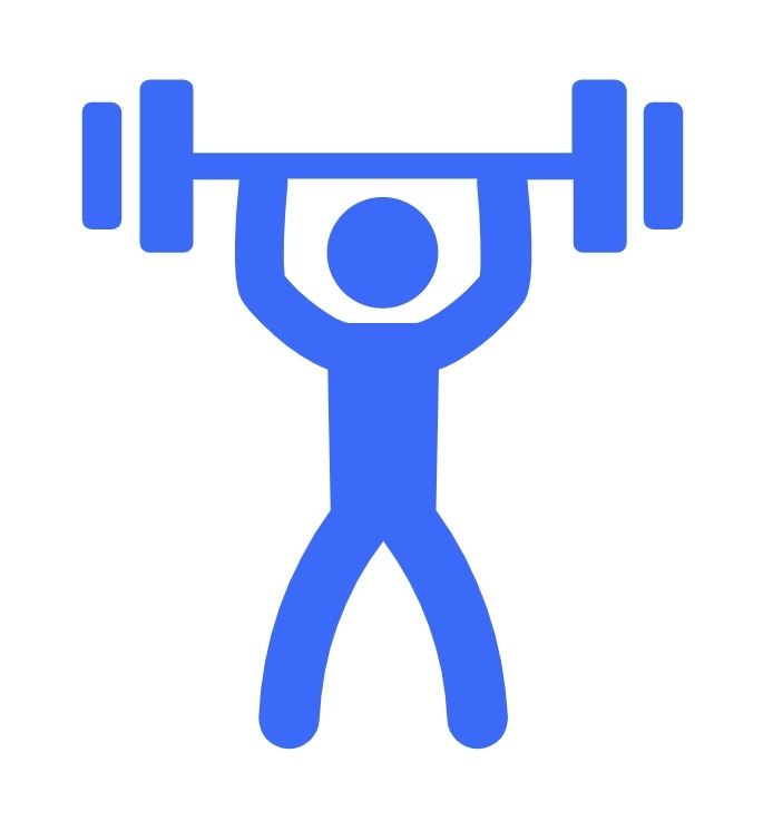 Blue illustration of a man lifting a barbel weights