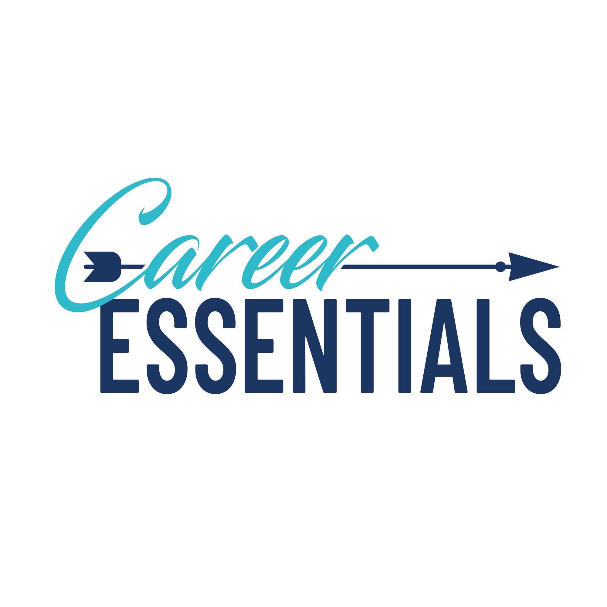 Blue text that says "Career Essentials" with a pierced arrow