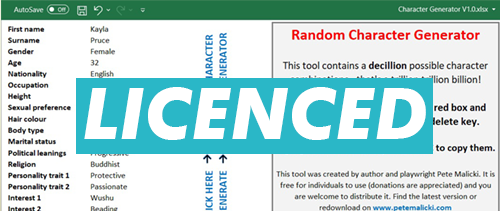 Excel sheet with Licenced overlayed on it