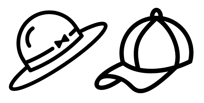 Illustration of a dress hat and baseball cap