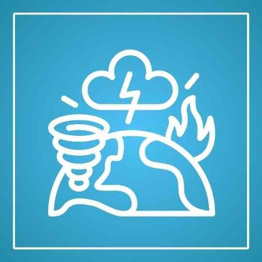 Icon showing disaster on a turquoise background