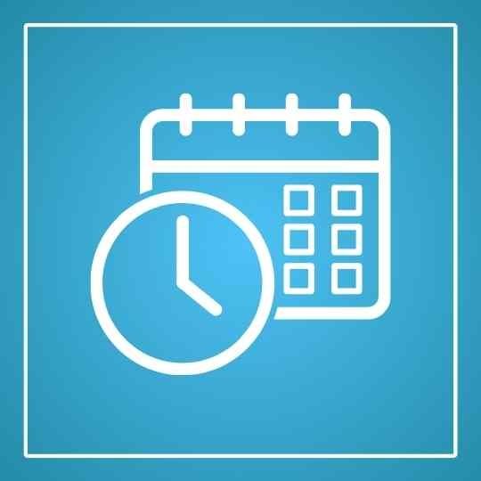 Whit Icon of a Calendar and Clock on a turquoise background