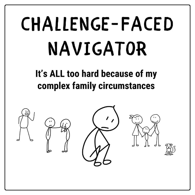 Challenged-Faced Navigator crouching sad faced