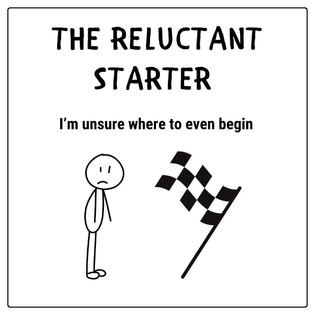 The Reluctant Starter with a starting flag