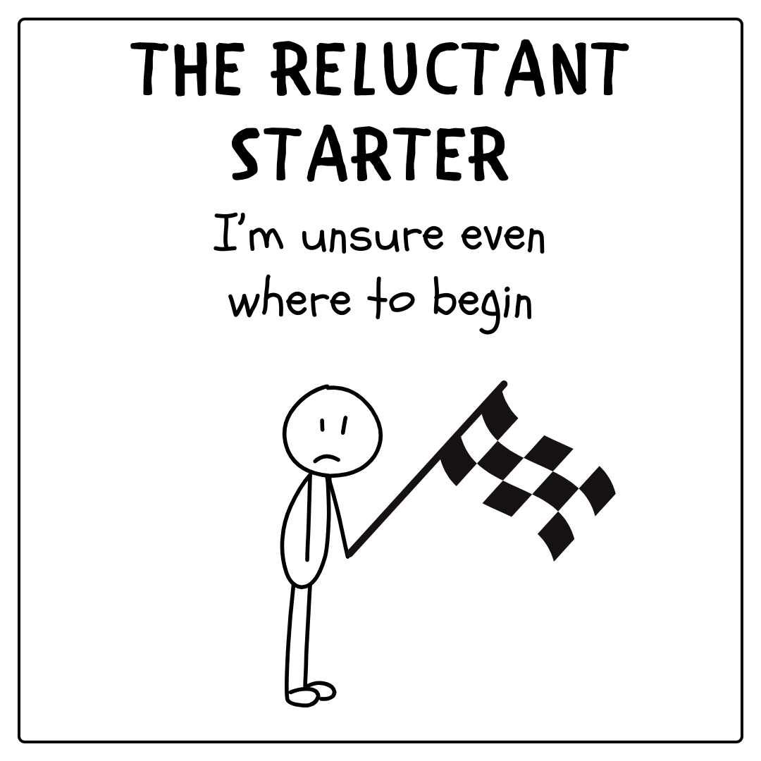 The Reluctant Starter with a starting flag