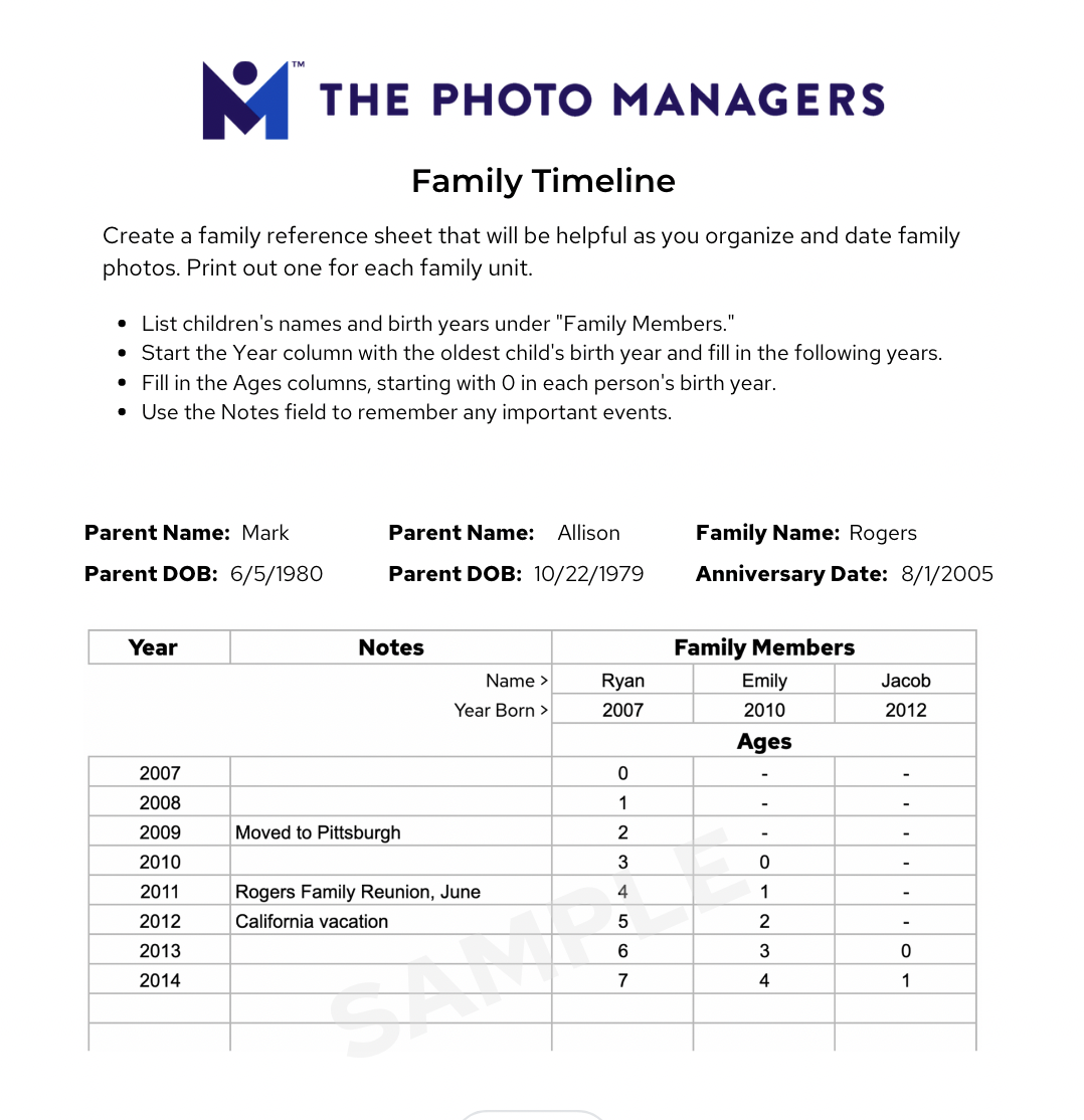 Family Timeline Worksheet