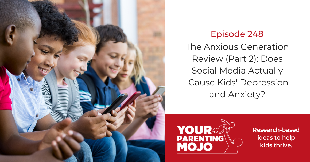 Five diverse children sitting close together on what appears to be a couch or bench, each looking down at their own smartphones or mobile devices