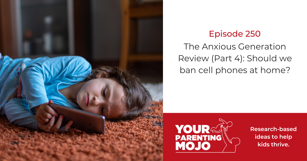 A young child lies on their side on an orange shag carpet, looking at a tablet or phone screen with a focused expression