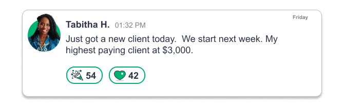 Tabitha H. on the wins board: her highest paying client, at $3,000